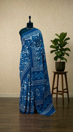 Blue mulmul cotton saree