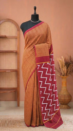Tomato red mulmul cotton saree 