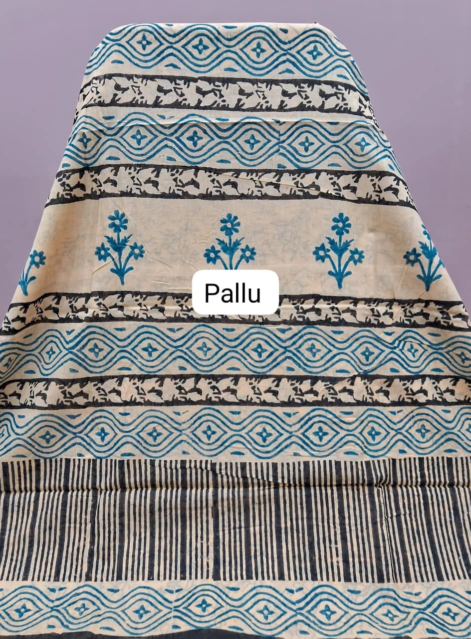 Cream mulmul cotton saree Pallu