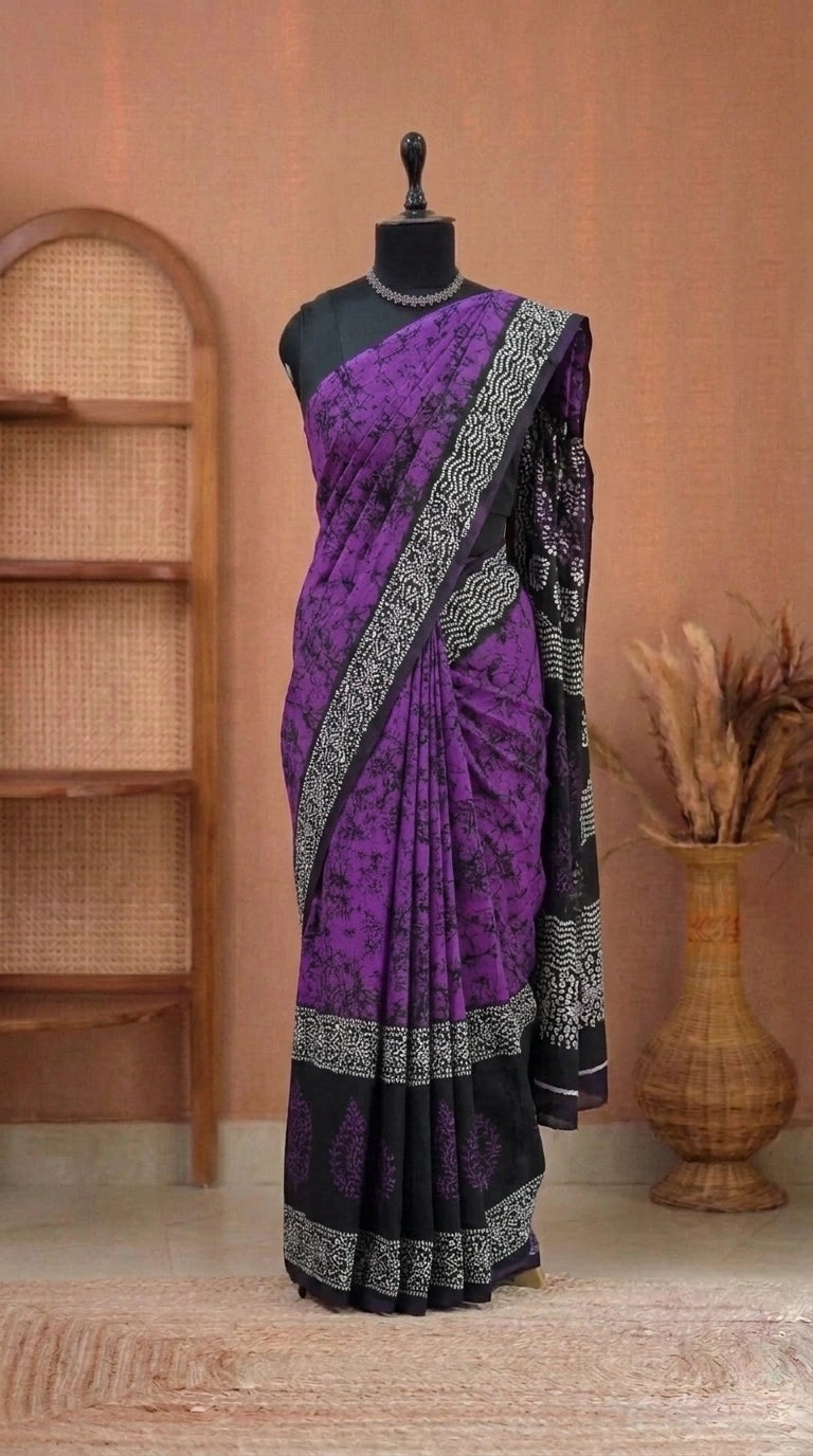 Purple mulmul cotton saree