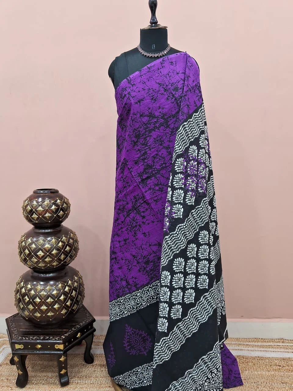 Purple mulmul cotton saree