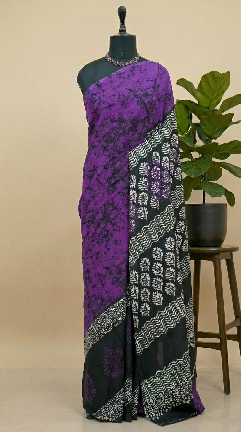 Purple mulmul cotton saree