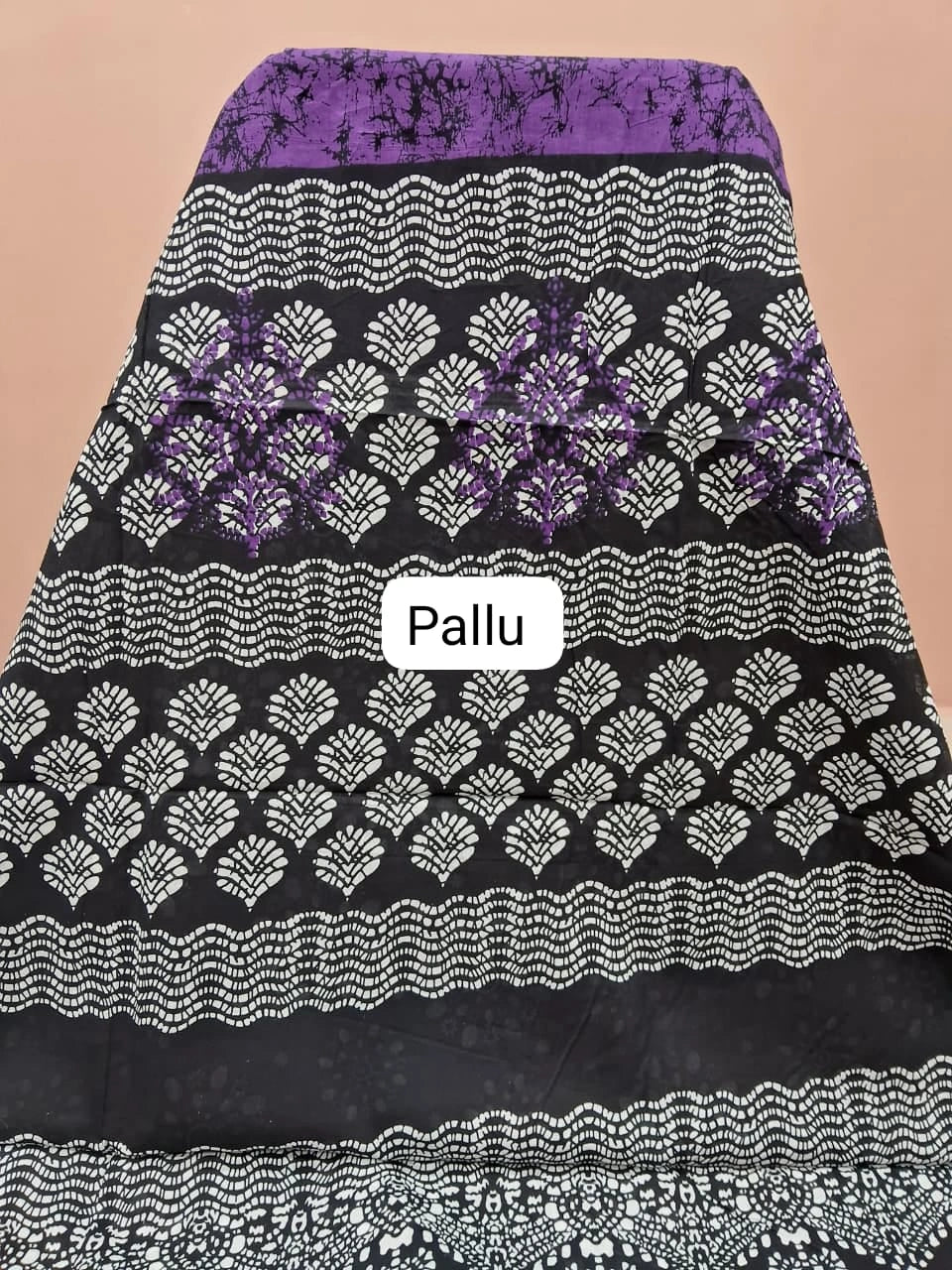 Purple mulmul cotton saree Pallu