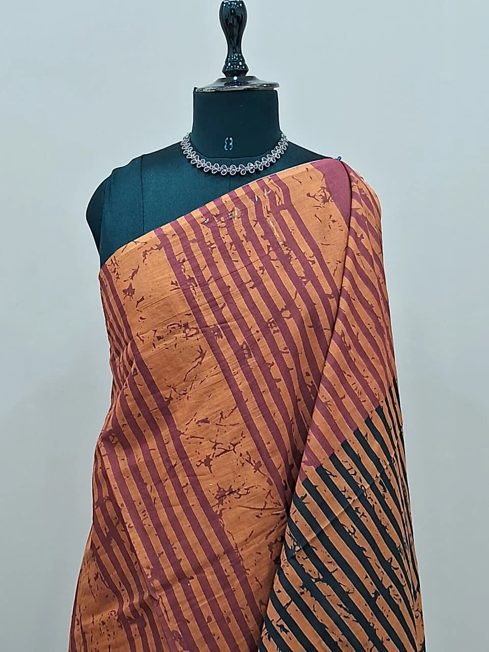 Brown mulmul cotton saree 1