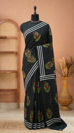 Black mulmul cotton saree