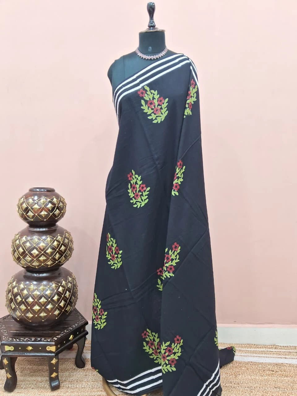 Black mulmul cotton saree