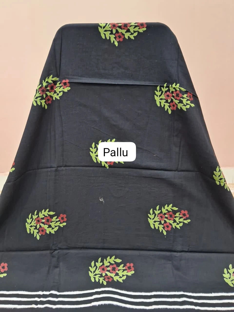 Black mulmul cotton saree pallu