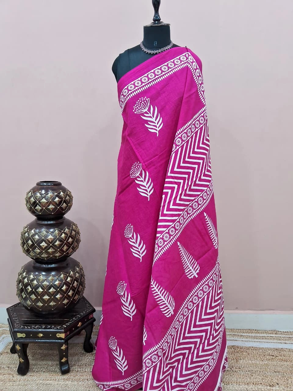 Rani pink mulmul cotton saree 