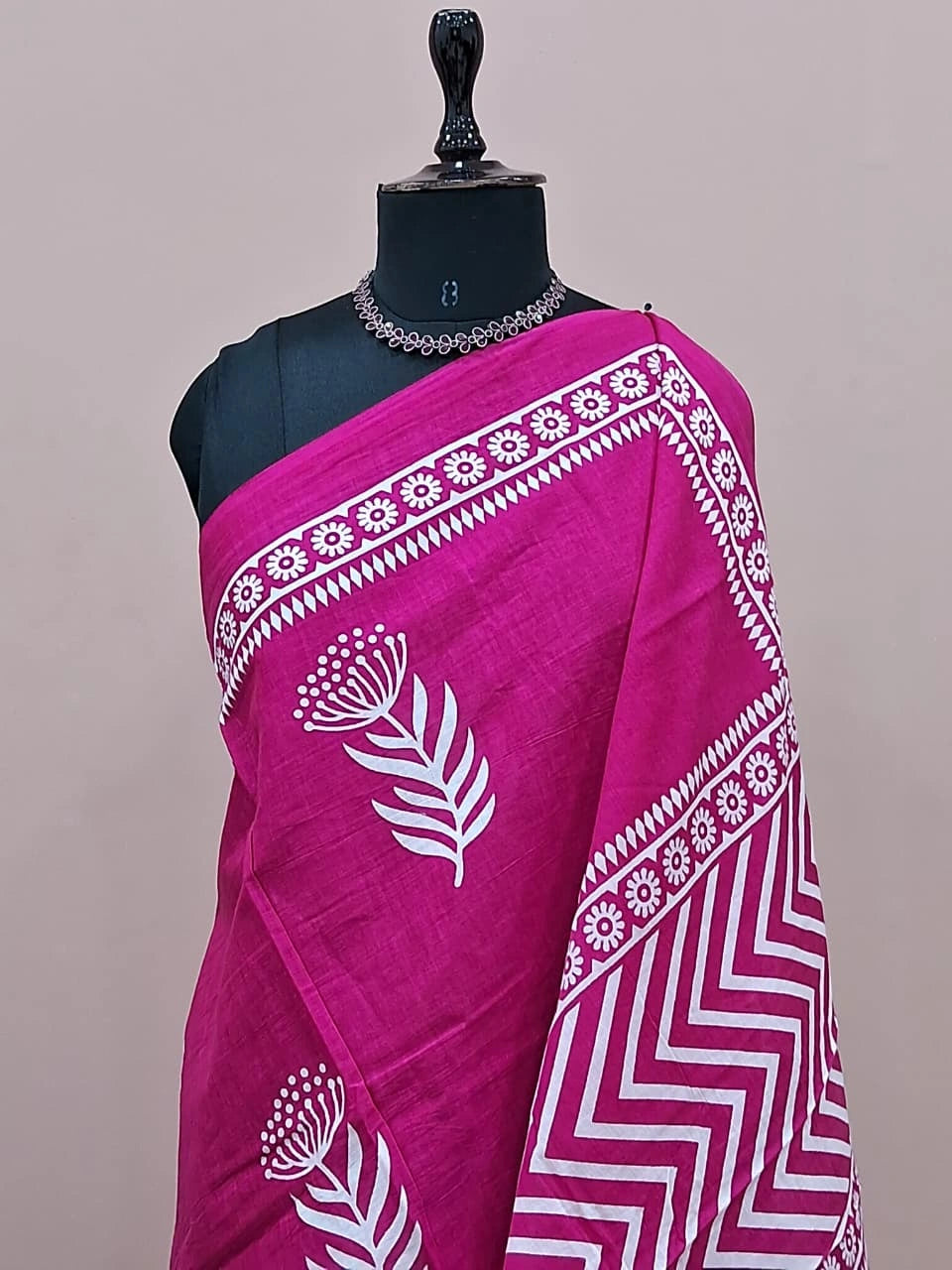 Rani pink mulmul cotton saree 1
