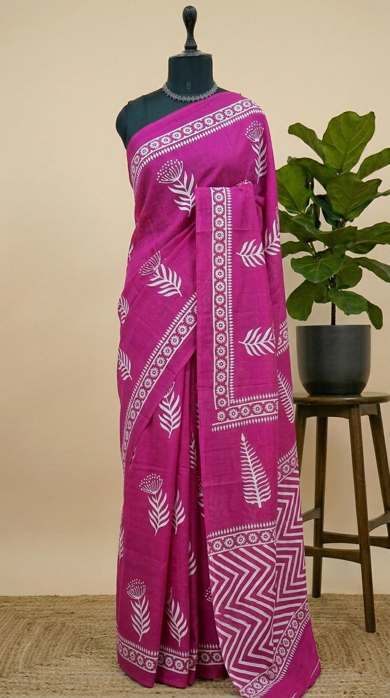 Rani pink mulmul cotton saree