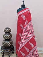 Tomato red mulmul cotton saree