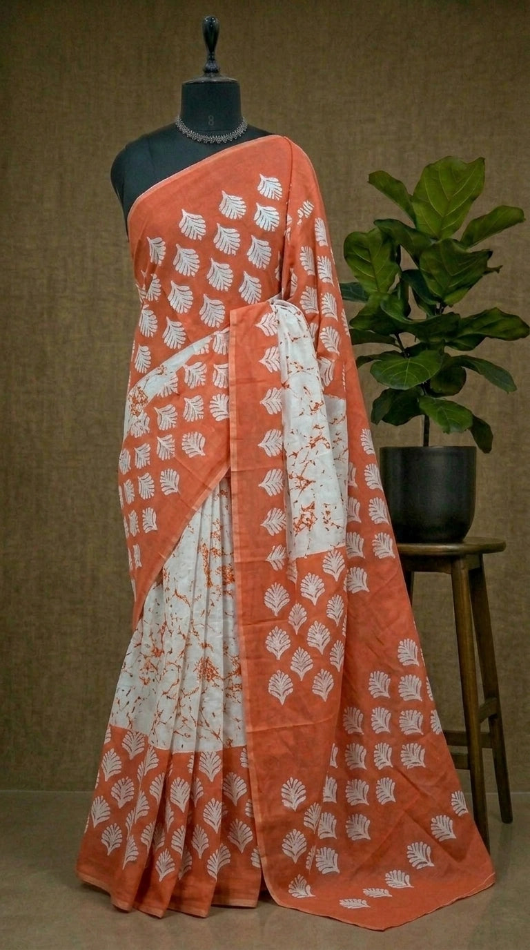White mulmul cotton saree
