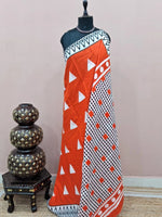 Dark orange mulmul cotton saree 