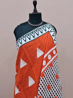 Dark orange mulmul cotton saree 1