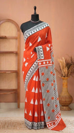 Dark orange mulmul cotton saree 