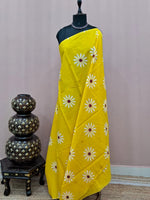 Radiant yellow mulmul cotton saree