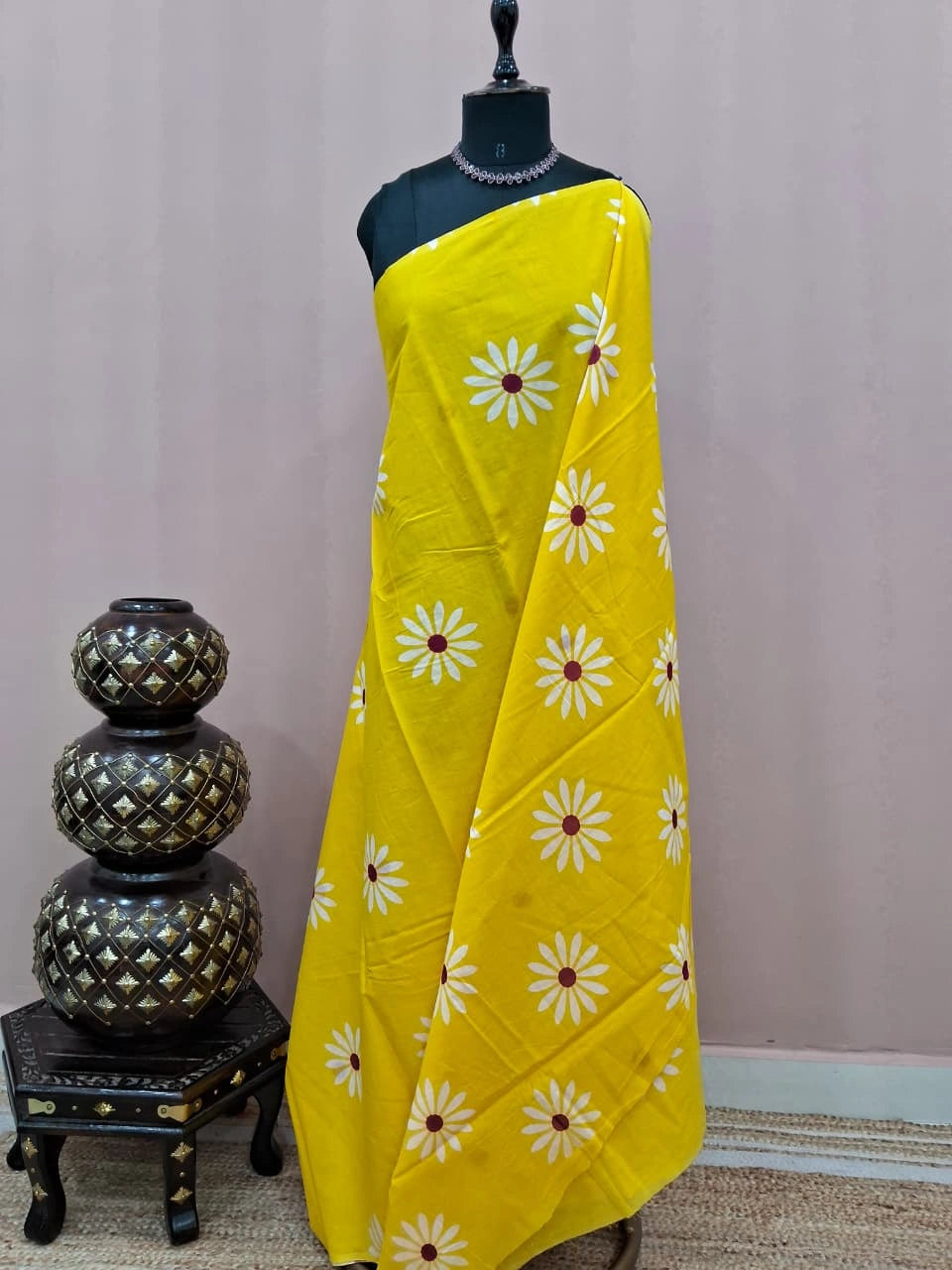 Radiant yellow mulmul cotton saree