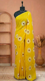 Radiant yellow mulmul cotton saree