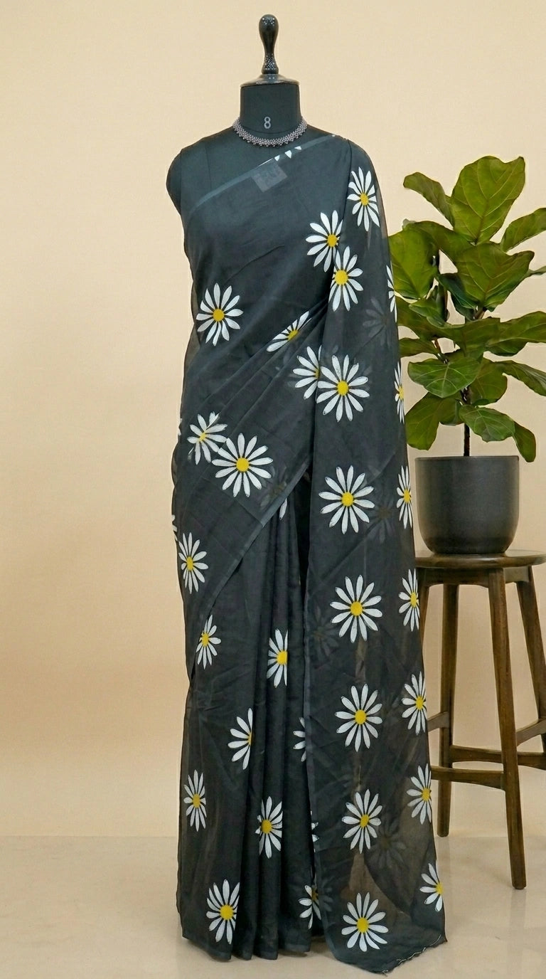 Classic black mulmul cotton saree