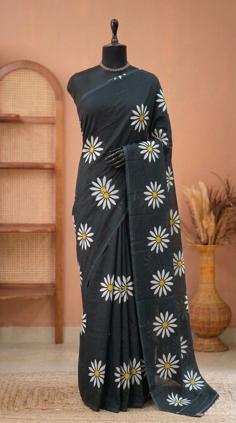 Classic black mulmul cotton saree