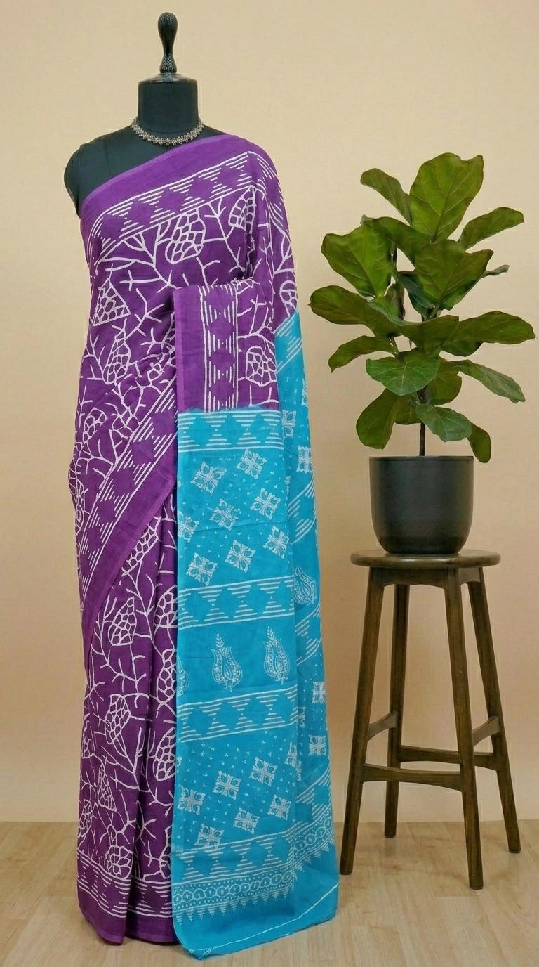 Dark purple mulmul cotton saree 