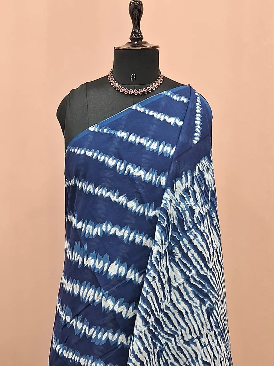 Navy blue mulmul cotton saree 1