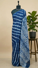 Navy blue mulmul cotton saree