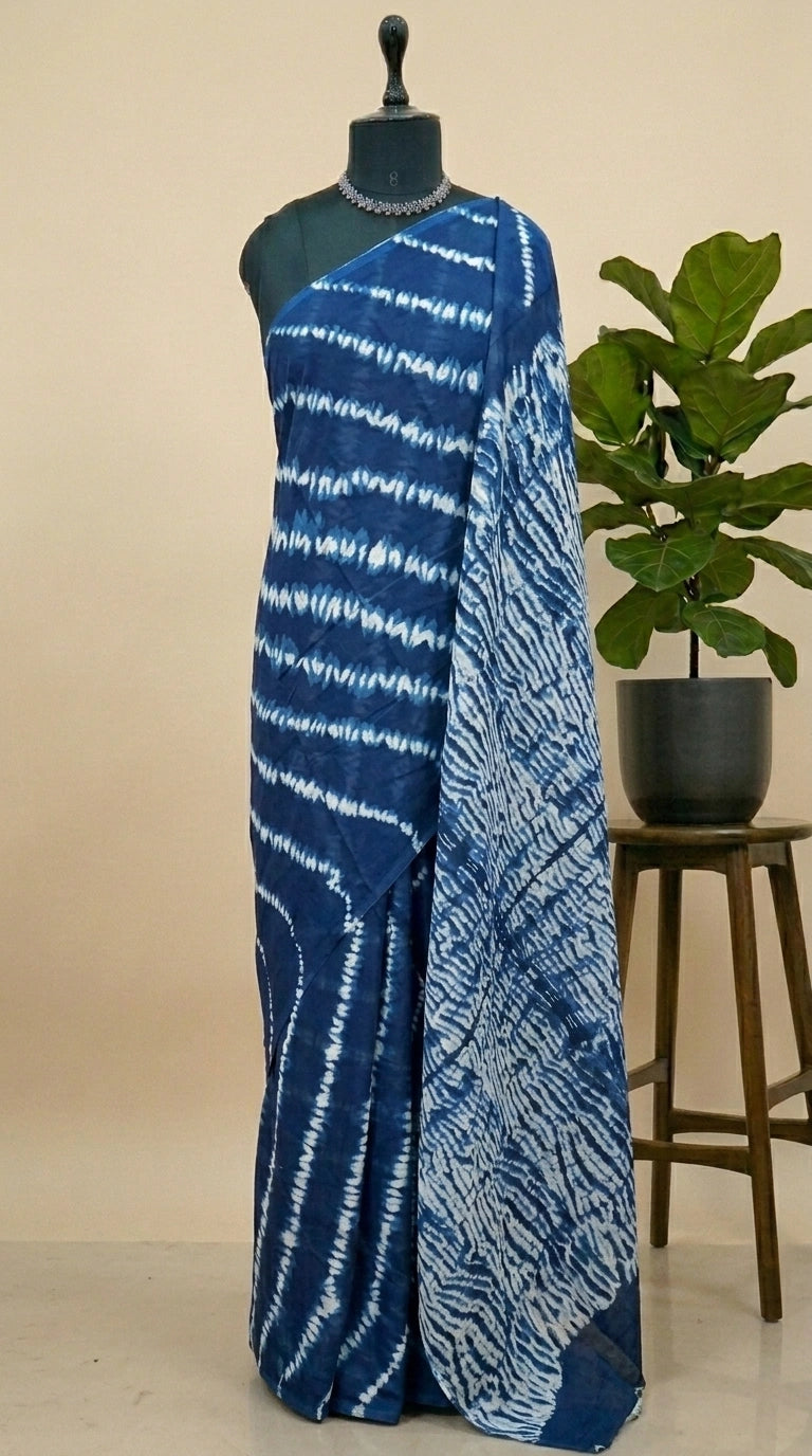 Navy blue mulmul cotton saree