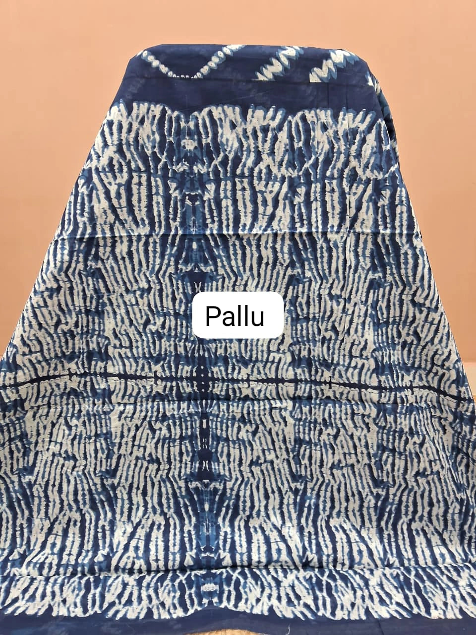 Navy blue mulmul cotton saree Pallu