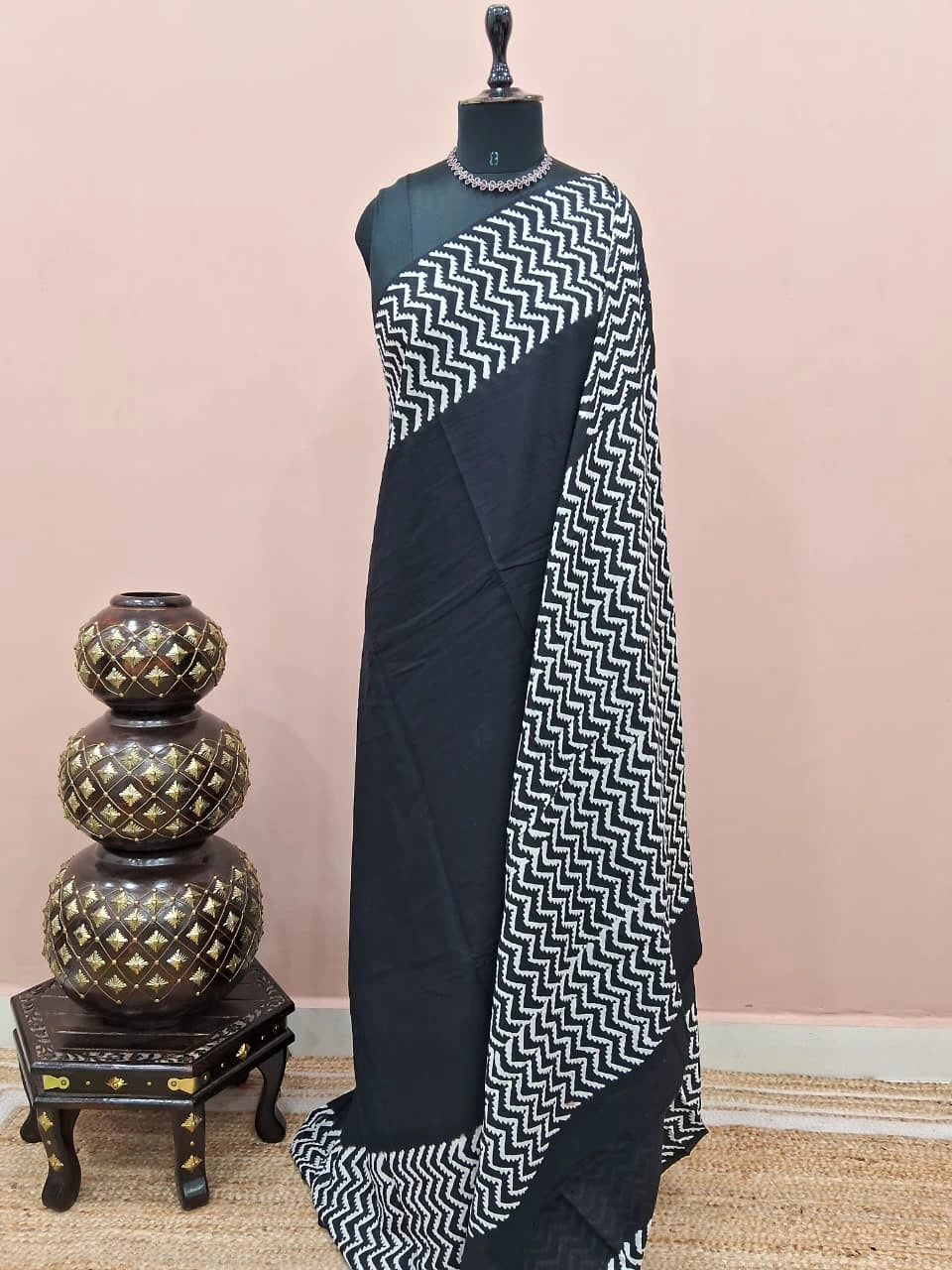 Elegant pure black mulmul cotton saree