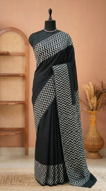 Elegant pure black mulmul cotton saree