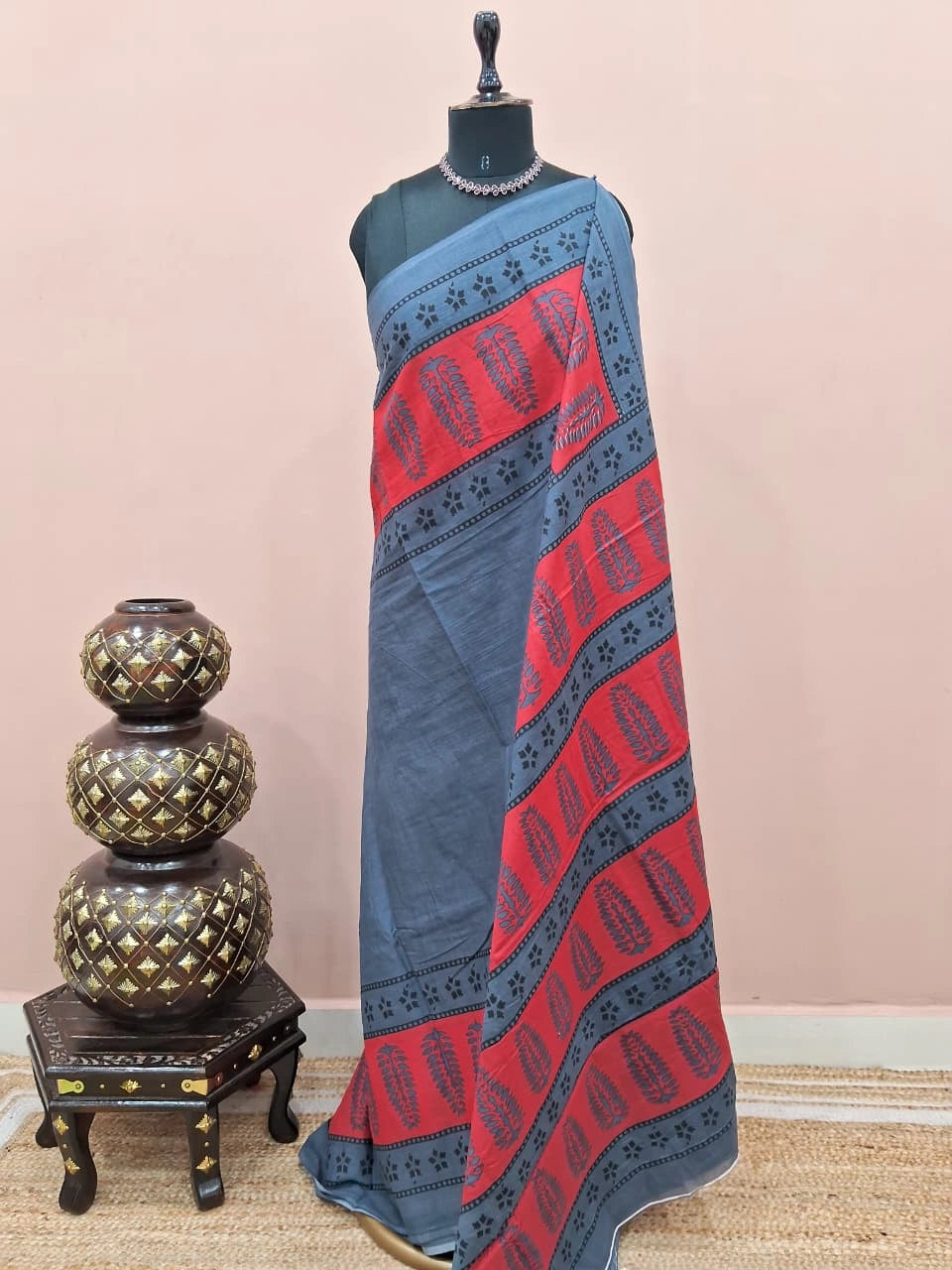 Elegant elephant grey plain mulmul cotton saree