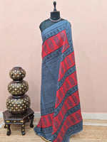 Elegant elephant grey plain mulmul cotton saree