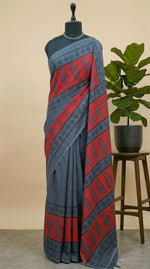 Elegant elephant grey plain mulmul cotton saree