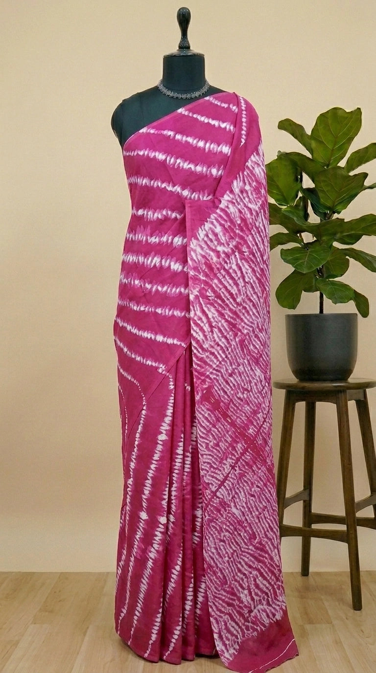 Graceful rani pink mulmul cotton saree 