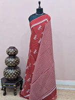 Elegant red mulmul cotton saree