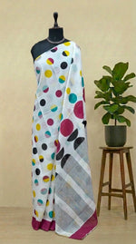 Graceful white mulmul cotton saree