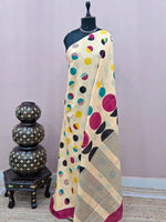 Elegant beige mulmul cotton saree 
