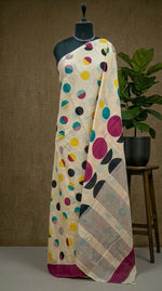 Elegant beige mulmul cotton saree