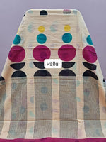 Elegant beige mulmul cotton saree  Pallu
