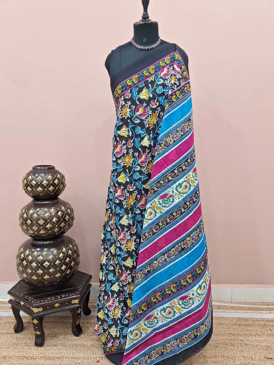 Black Mulmul Cotton Saree