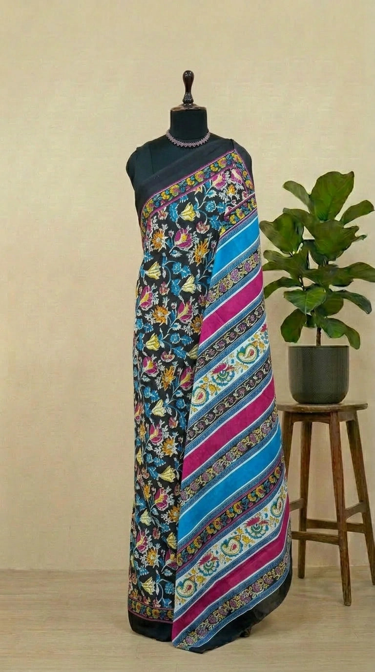 Black Mulmul Cotton Saree