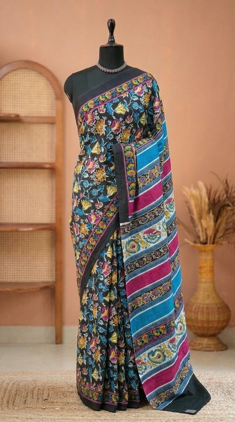 Black Mulmul Cotton Saree