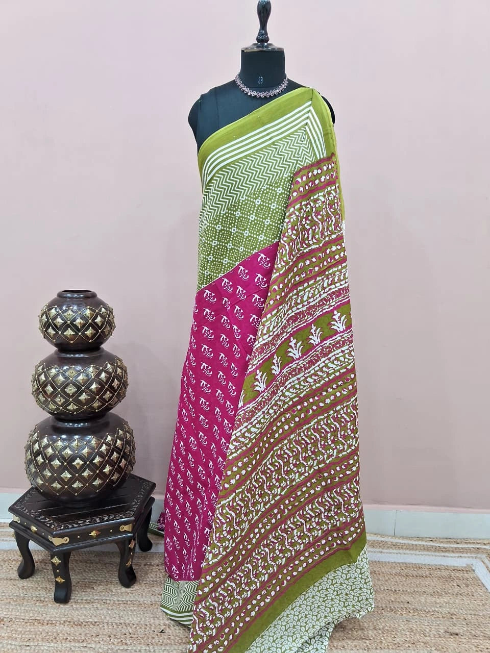 Pink Mulmul Cotton Saree