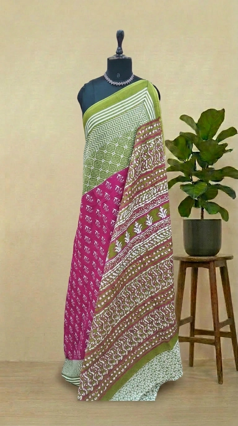 Pink Mulmul Cotton Saree