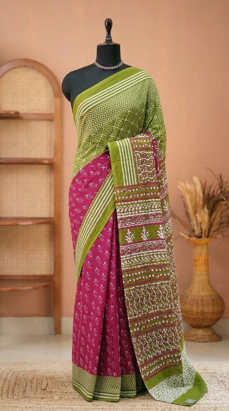 Pink Mulmul Cotton Saree