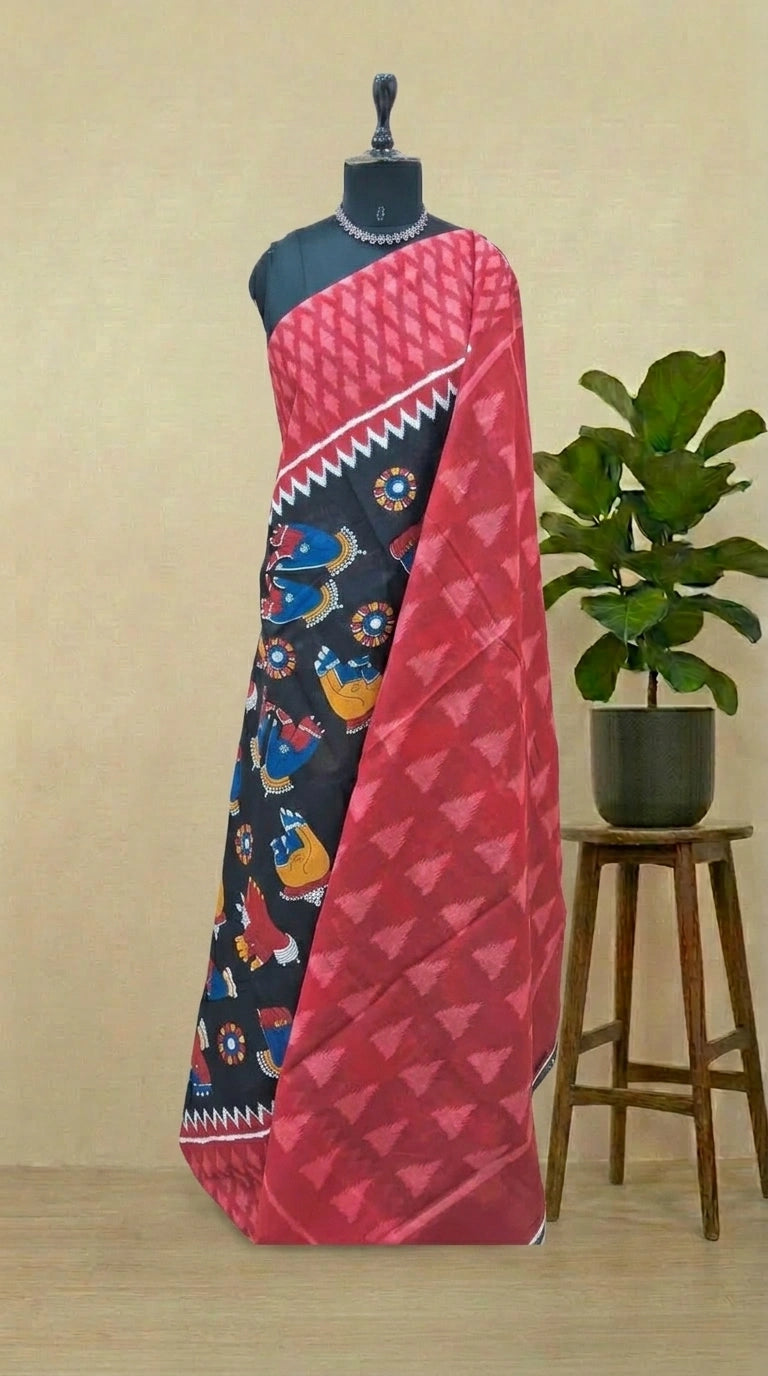 Elegant Black Mulmul Cotton Saree 