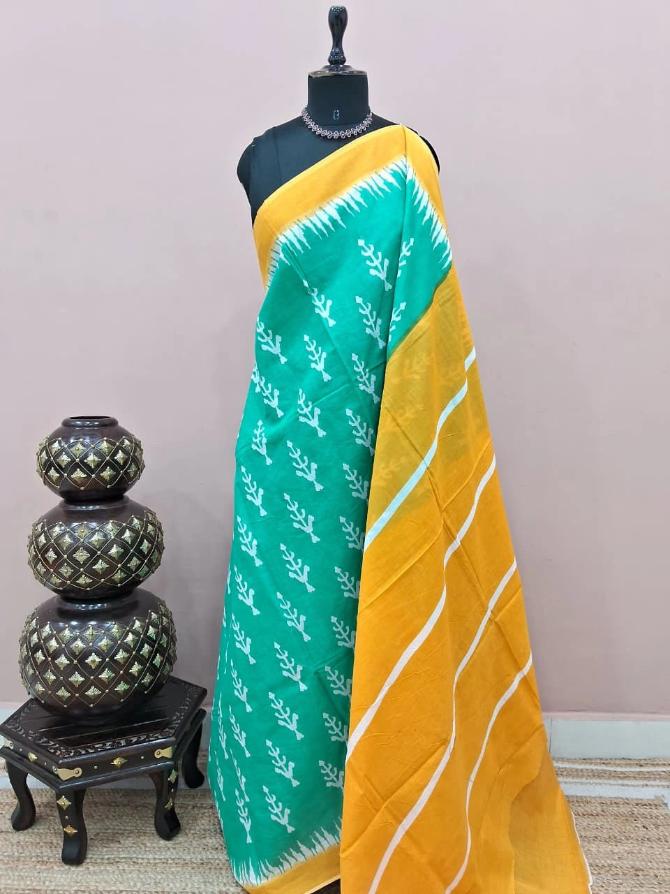 Sea Green Mulmul Cotton Saree 