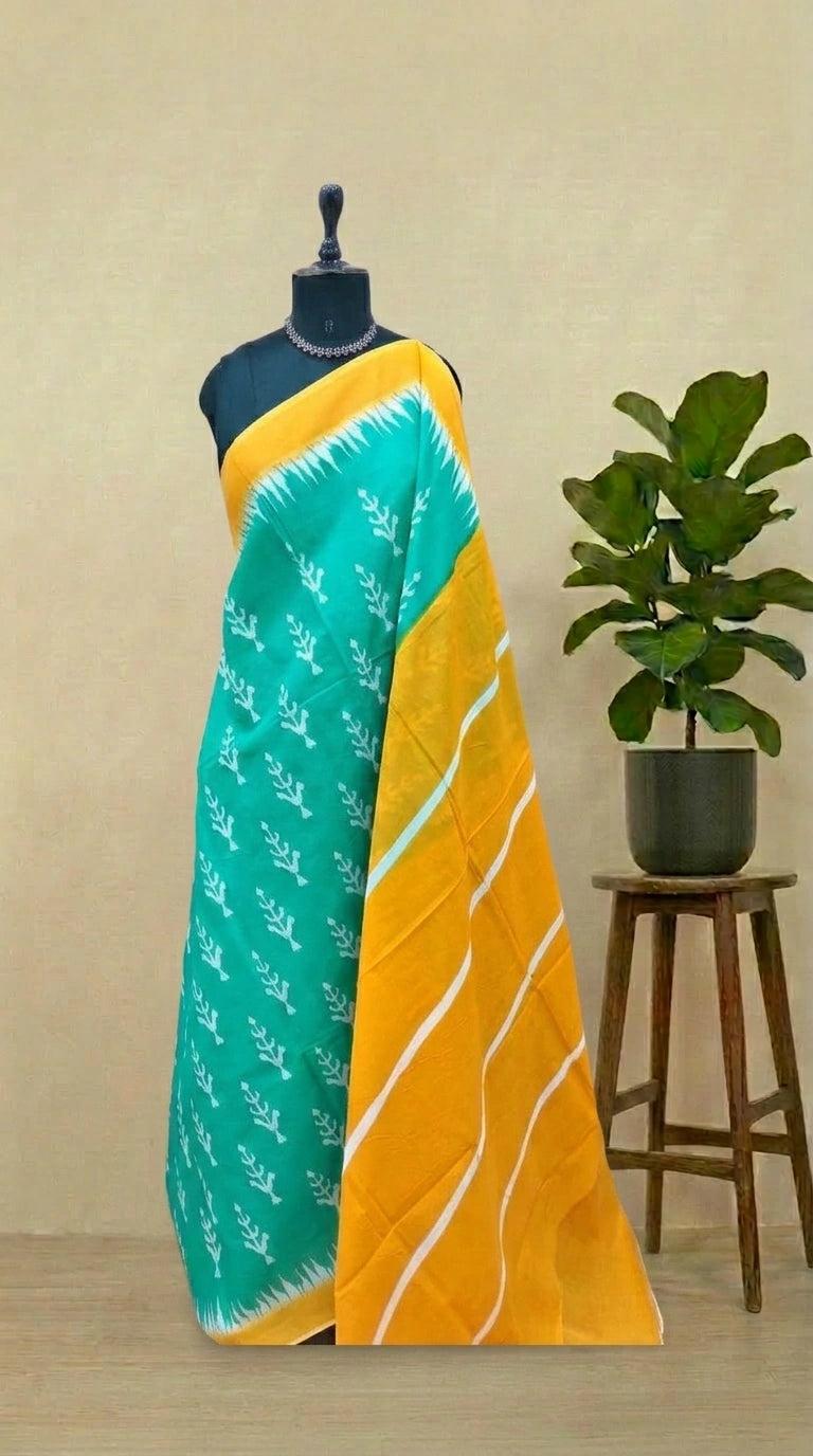 Sea Green Mulmul Cotton Saree 