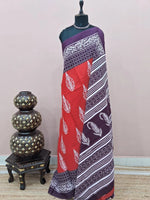 Rust Orange Mulmul Cotton Saree